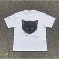 Men's Customized Round Neck Short-Sleeve Cotton Casual Smocking Cat Print T-Shirt - Vintage Gothic Grunge 2000s Emo Scene Amity Affliction Style Streetwear Top
