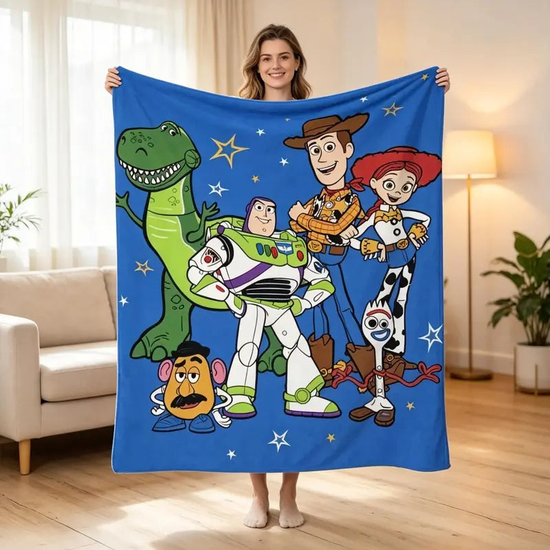 DISNEY CLASSIC Toy Story Character Print Flannel Fleece Blanket - Ultra Soft, Lightweight, Comfrt, 3-Size Options, Ideal for Home & Travel