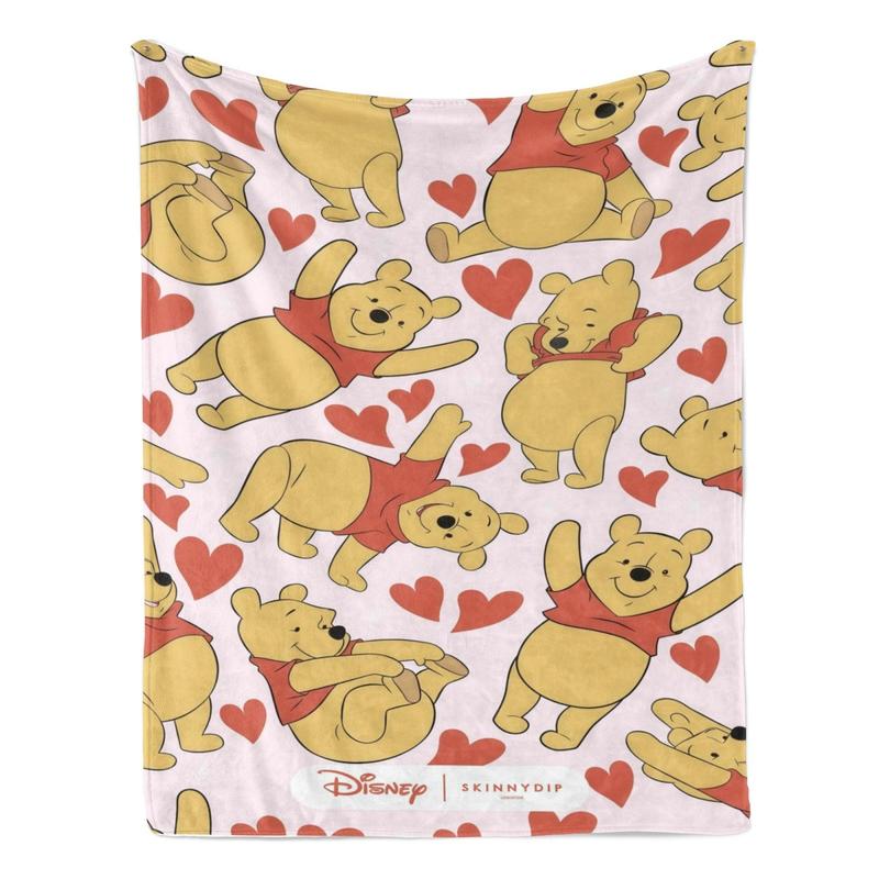 Disney Winnie the Pooh Cartoon Character Print Fluffy Soft Blanket - Flannel Fabric Cotton Blend, Bedroom Sofa Blanket, Multi-Purpose for Bed/Couch, Vintage Checkered Waves Anti-Fade Fleece Throw