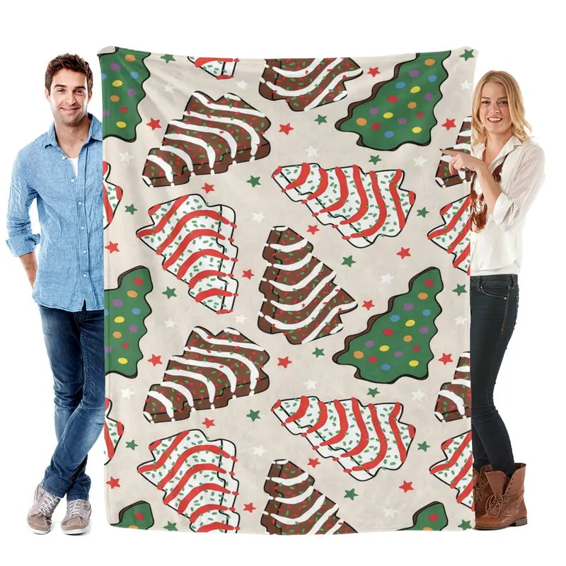 Christmas Tree Cake Flannel Throw Blanket - Modern Polyester, Skin-Friendly Soft Warm, Cookie Print, 30x40inch(76cm*102cm) Small for Little Baby, 40x50inch(102cm*127cm) for Kid, Machine Washable, All Seasons Indoor Home Decor, Perfect Birthday Gift