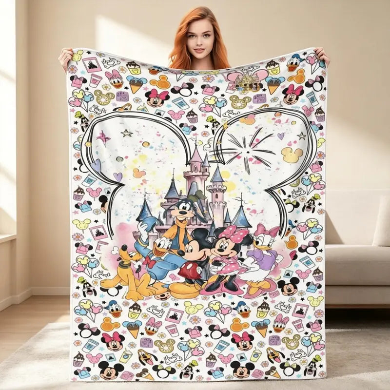 Disney Magic Castle Friends Flannel Fleece Throw Blanket - Anti-Fade Vintage Castle Characters Graphic, Multi-Size Soft Blankets for Bed, Home & Travel, Holiday Gift