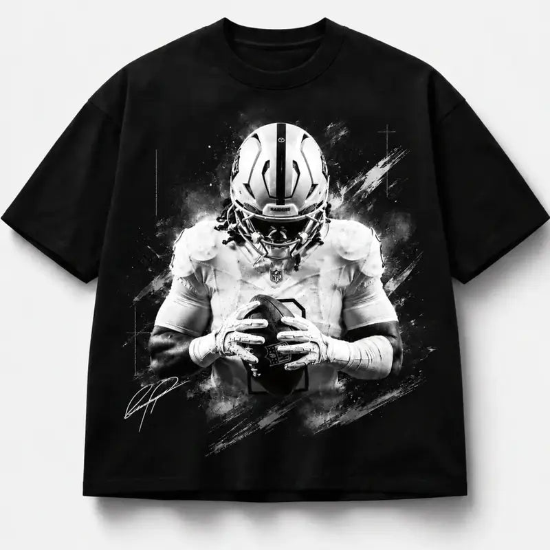 Youth & Adults Ashton Jeanty Raiders Football Graphic T-Shirt, Football Running Back Fan Tee, Las Vegas Game Day Sports Shirt, Retro Player Graphic, Unisex Casual Streetwear Top