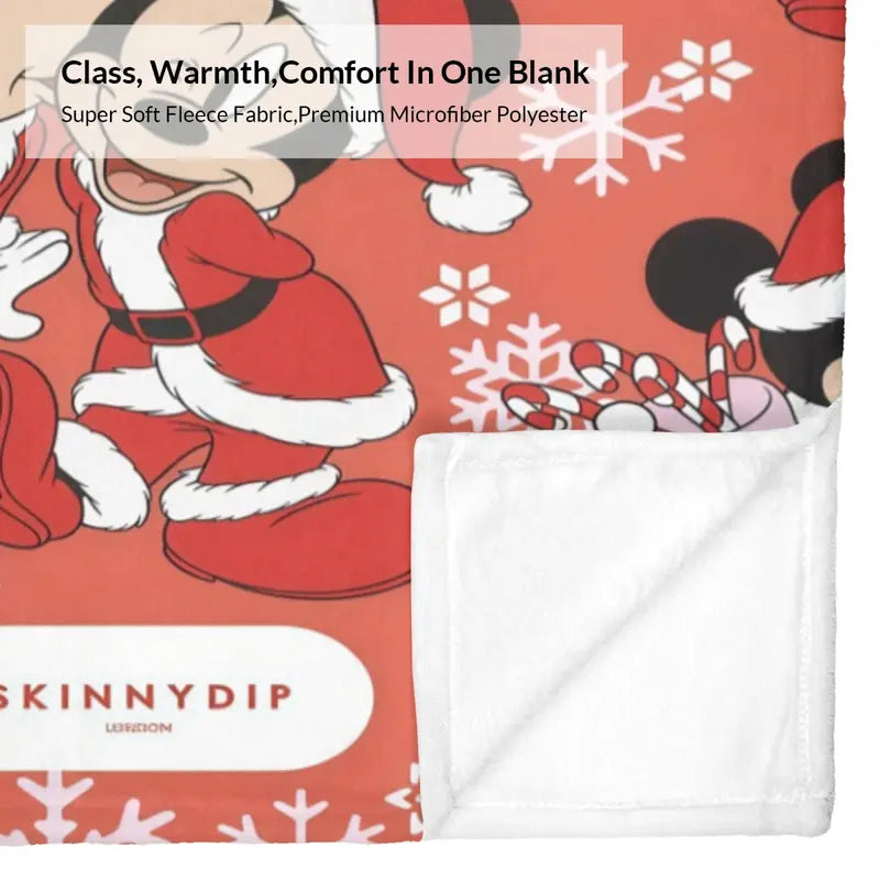 Disney Christmas Characters Plush Flannel Fleece Throw Blanket - Santa Mickey Mouse Character Print, Multi-Size, Soft Plush Texture, Festive Look & Christmas Fun, Home-Travel Use, Festive Holiday Gift