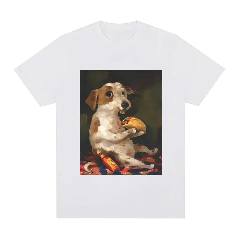 Men's Short-Sleeve Cotton Casual Round Neck Print T-Shirt - Funny Meme, Dog Chill With Taco Vintage Graphic Tee, Dog Lover Gift