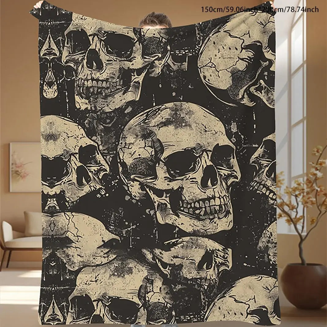 Skull Print Blanket, Stylish Blanket, Soft Comfortable, Soft Cozy Blanket, Cool Bedroom Accessories, Travel Sofa Bed Blanket, Office Home Decoration for Decor, Christmas Gifts, Christmas Decorations, Halloween