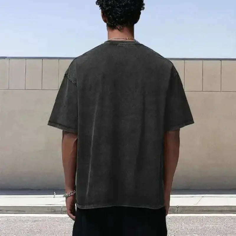 Men's Washed Short-Sleeve Graphic T-Shirt - Unisex Vintage Preppy Print Cotton Clothes, Black White Racing Bull Head Starboy Geometric Designs, Minimalist Double-Sided Round Neck Casual Streetwear, Cool Gifts for Guys, Cold Machine Wash-Dry Clean, Vintage
