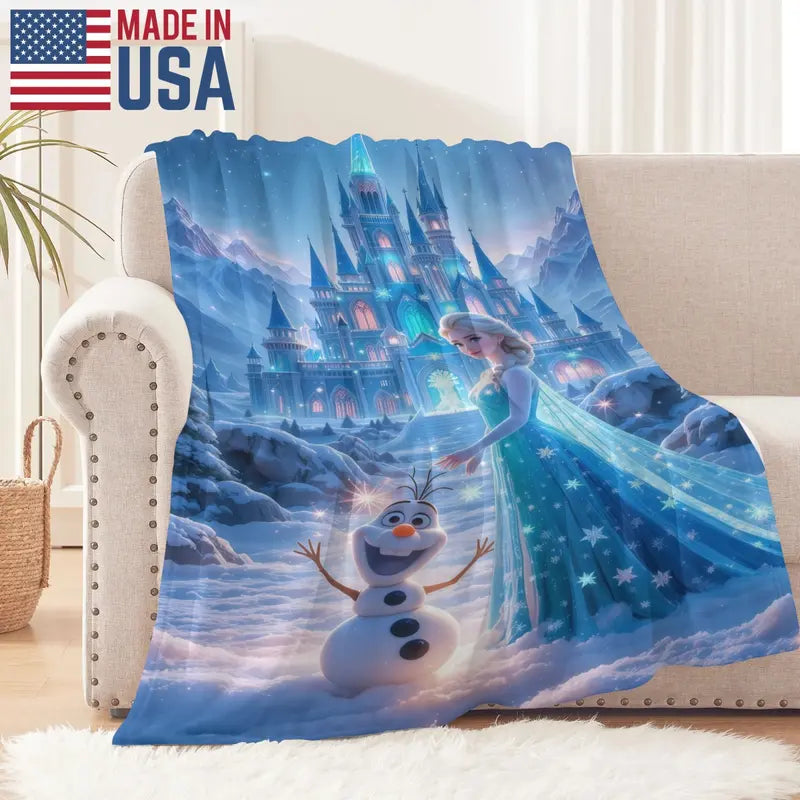 Disney 2026 Classic Frozen Elsa & Olaf Ice Castle Flannel Fleece Throw Blanket, Soft Fabric, Anti-Fade Princess Fairy Tale Prints, Winter Snow Graphics, Multi-Purpose for Bed-Couch Use, Ideal Holiday Gift, Blankets for Bed