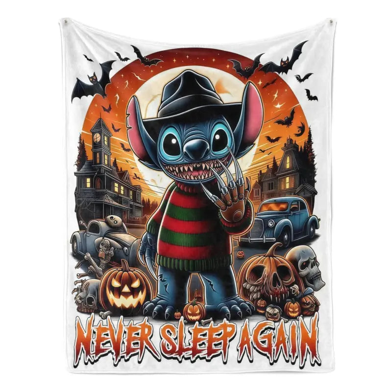 Disney Stitch Halloween Boogeyman Themed Flannel Fleece Blanket - Soft Touch Aesthetic, Animated Character Element, Original Character, Multi-Size, Spooky Cartoon Print, Blankets for Bed, Gift for All Ages, Ideal for Home Use