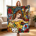 Disney 2026 New Classic Belle Stained Glass Comfortable Fleece Throw Blanket, Elegant Princess Graphic Blanket for Bed, Couch, Holiday Gift,comfrt