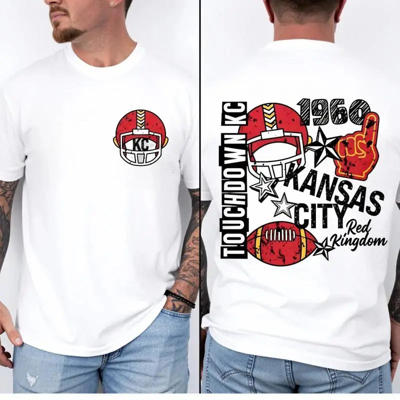 Double-sided Printing KC Kansas City T-shirt Tumbler Pink Football Fans Retro Vintage Collage T-shirt American Football,NFL