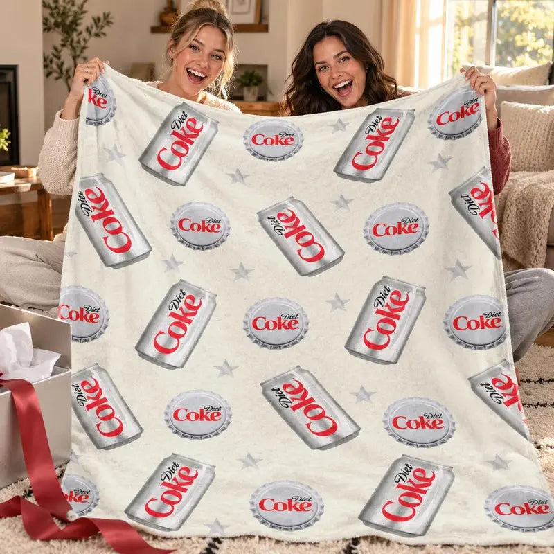 Diet Coke Bottle Cap Slogan Print Flat Velvet Blanket - Soft Comfy, Machine Washable, Easy to Care For, Stylish Fleece Throw for Indoor & Outdoor Lounging, Summer Bedding Gift (Sohochic)