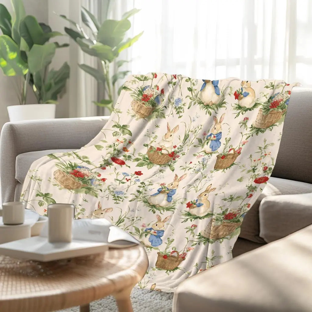 Rabbit Pattern Flannel Blanket, Soft Comfortable Throw Blanket, Warm Napping Blanket, Soft Comfy Blanket for Home Office Travel Camping