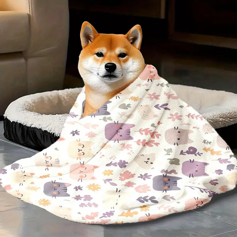 Bohemian Kitten Themed Durable Flannel Throw Blanket - Cute Floral Print, Soft Cozy Fuzzy Fabric, 30*40 Inch, Multi-Size Option, Blankets for Bed, Cute Animal Aesthetic, Ideal for Bedroom Sofa, Gift for Cat Owners