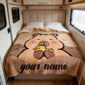 Capybara Print Flannel Fabric Blanket - Custom Text Character-Themed Cute Blanket, Warm Cozy, Suitable for Beds, Sofas, Camping, Ideal Gift for Pet Lovers